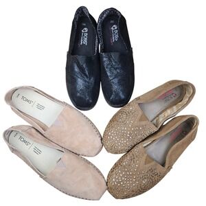 Toms & Bobs Shoe Lot Size 8.5 Womens Slip On Casual Flats Memory Foam Suede